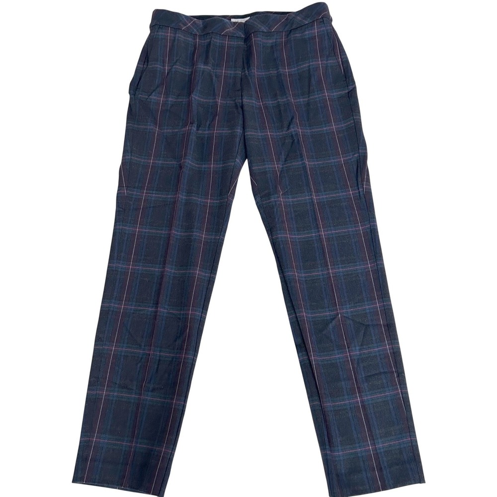 Womens Classic Plaid Straight Leg Trousers‎ Navy Purple Bi-Stretch J. Jill 8